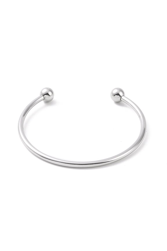 Screw End Ball 304 Stainless Steel Wire Open Cuff Bangle Torque Bangle for Women Stainless Steel Color Inner Diameter: 2-3/8 inch(6cm) DIY