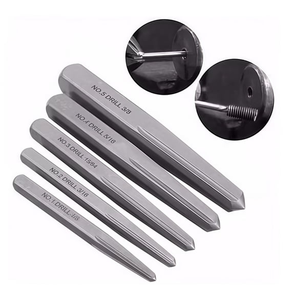 Screw Extractor Kit 5Pcs Straight Fluted Screw Extractor Set Carbon Stee Broken Damaged Bolt Easy Out Removal Tool Square Type for Household Use and Professional Electrician