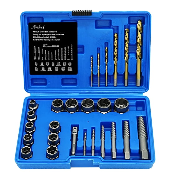 Screw Extractor Set, 26 Pieces Bolt Extractor Kit & Left Hand Drill Bit Kit, Easy Out Bolt Extractor Set with Hex Adapter for Broken, Damaged, Rusted, Rounded-Off Bolts, Nuts & Screws