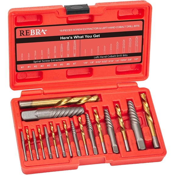 Screw Extractor Set, 37# Cr-Mo & 6542 HSS Steel Cobalt Left-Hand Drill Bit, Easy Out Broken Bolt Remover Reverse, Ez Out Stripped, Rounded-Off, Damaged Bolts, Screws&Studs Removal Tool (18-Pieces)