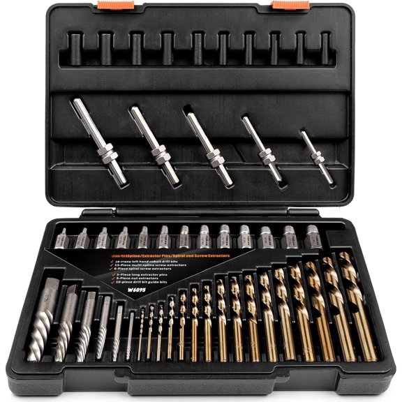 Screw Extractor Set, 55 count Easy Out Bolt Extractor Set, Left Hand Drill Bit Set for Removing Broken Stripped Screws, Studs, Fittings and Lugs Extraction