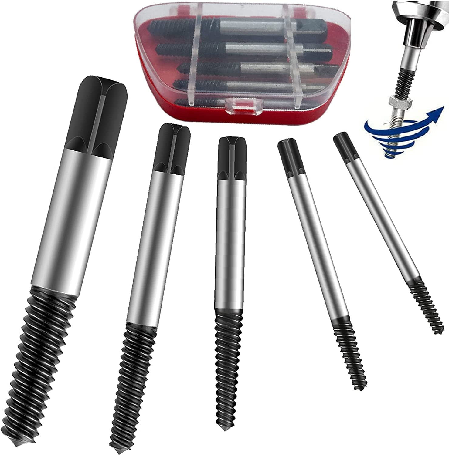 QWORK Screw Extractor Easy Out Damaged Bolt Extractor Kit Stripped Broken Screw Remover for M4-M18 (1/8-3/4) WD1802