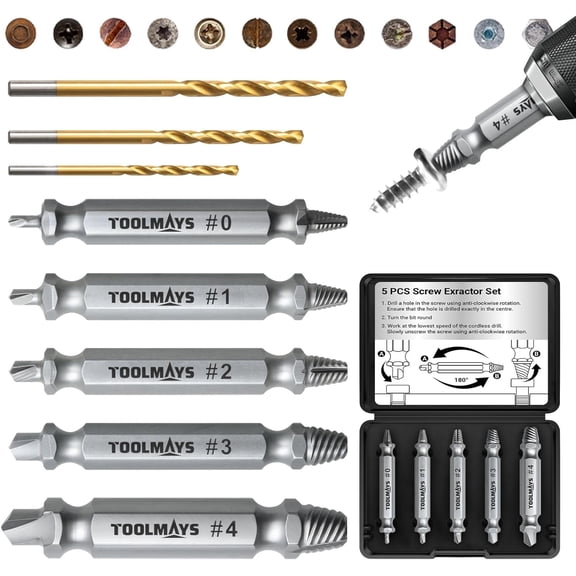 Screw Extractor Set, Broken Bolt and Damaged Screw Remover, 8-Piece Left-Hand Drill Bit and Extractor for Damaged, Rusted, Stripped Screws, with HSS 4241 Material, Includes Carbide Drill Bits