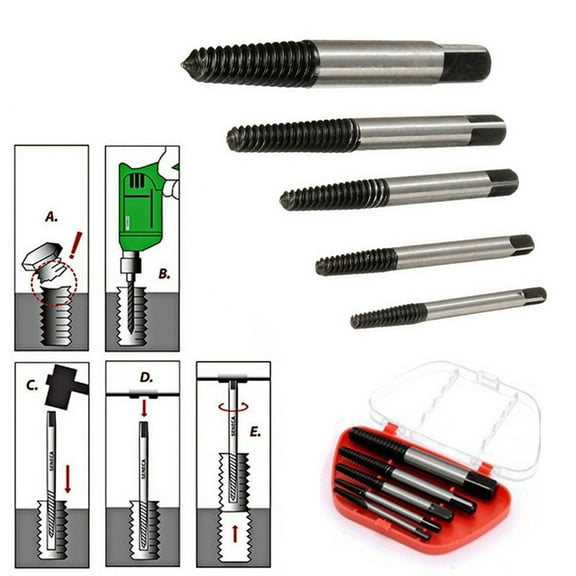 Screw Extractor Set, Czzoypi 5-Piece Broken Screw Remover Drill Bits, Left-Handed Threaded Steel Tool Kit with Storage Box for Home Office Maintenance
