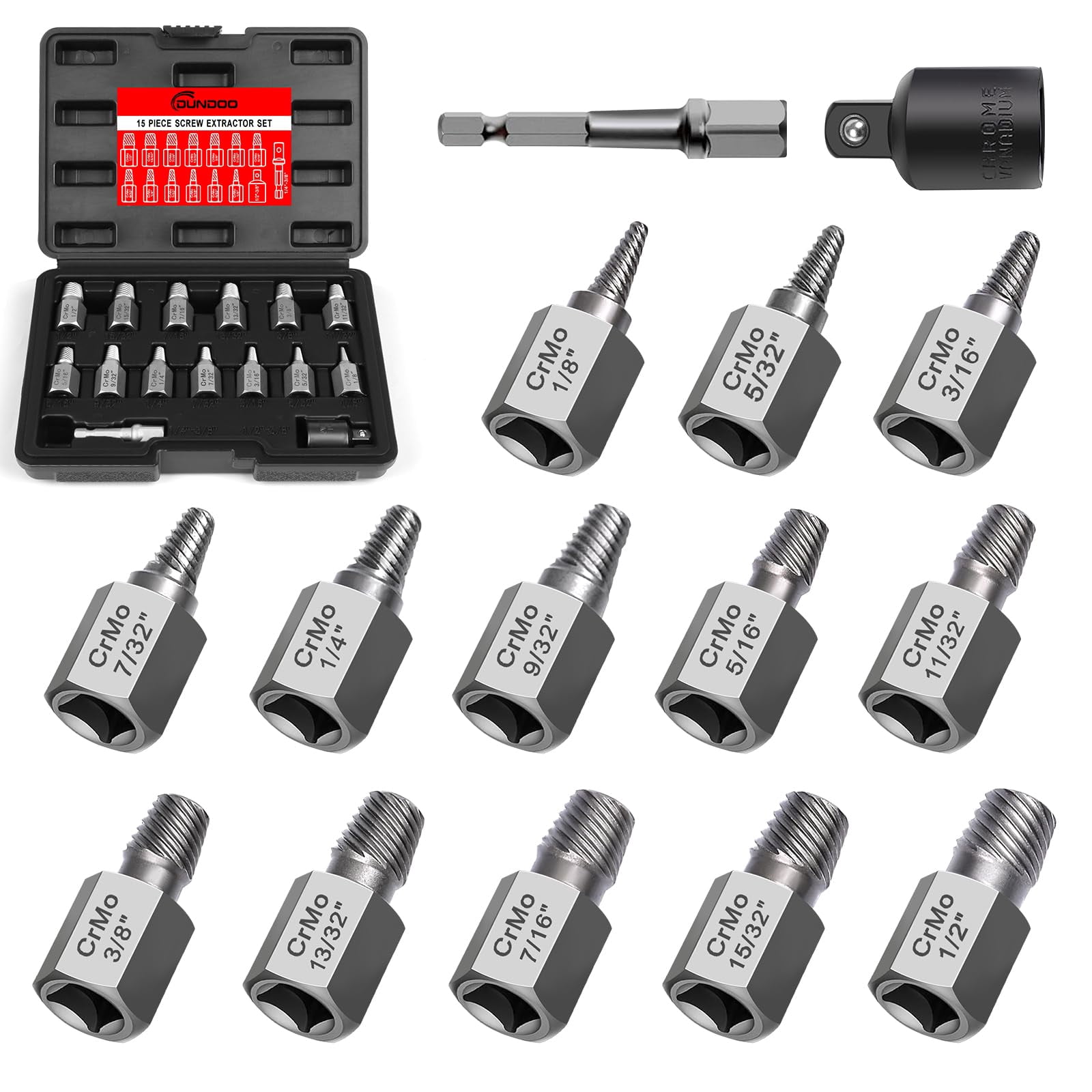 Screw Extractor Set - Easy Out Bolt Extractor Kit, 15 Pieces 3/8