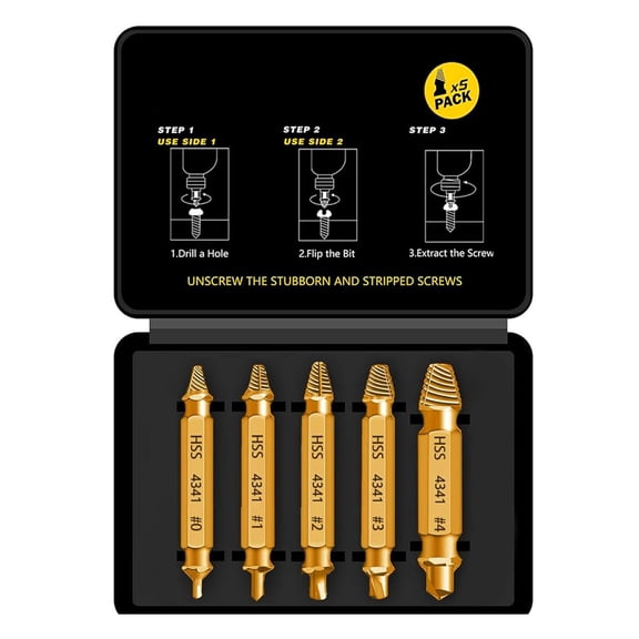 Screw Extractor Set, Professional Grade Drill Bit Kit for Damaged Screws, Grey Industrial Finish, Sizes 0-4, with Storage Case