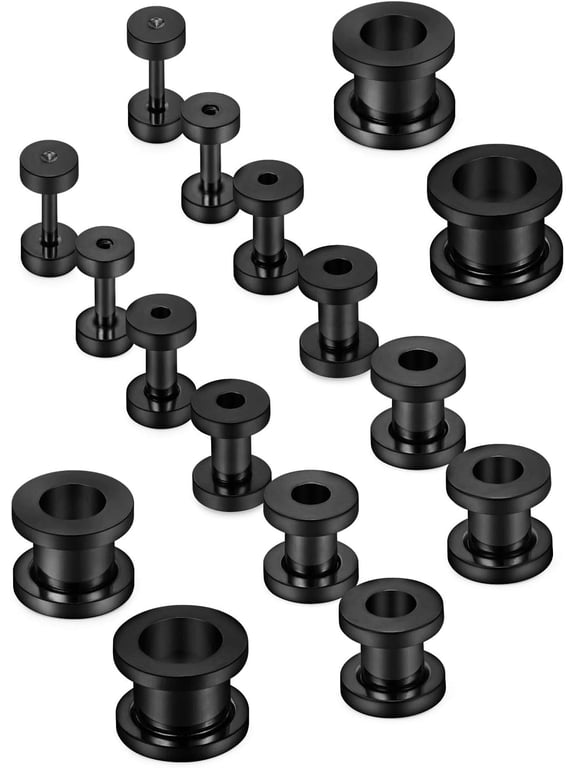 Screw Fit Ear Gauges Kit Surgical Steel Tunnel Expander Earrings Earlobe Plugs Stretching Body Piercing Jewelry Set for Women Men 14G-00G 8 Pairs