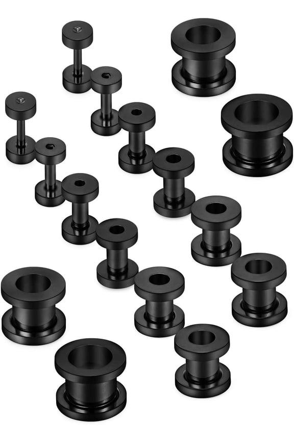 Screw Fit Ear Gauges Kit Surgical Steel Tunnel Expander Earrings Earlobe Plugs Stretching Body Piercing Jewelry Set for Women Men 14G-00G 8 Pairs
