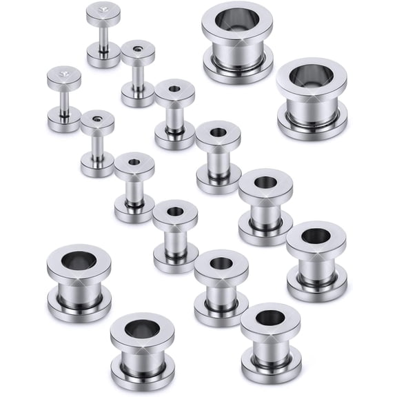 Screw Fit Ear Gauges Kit Surgical Steel Tunnel Expander Earrings Earlobe Plugs Stretching Body Piercing Jewelry Set for Women Men 14G-00G 8 Pairs