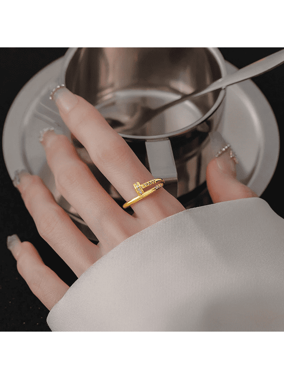 Screw Head Overlap Open Cuff Ring For Men Women 14K Gold Filled Modern Minimal Jewelry