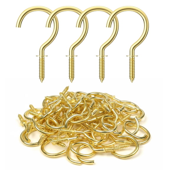 Screw Hooks, 1-1/4 Inch Metal Screw in Cup Hooks, 50 Pcs | Twist in Thread Hooks, Heavy Duty, Outdoor Indoor Daily Use
