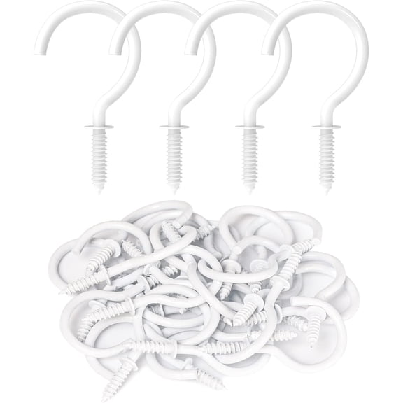 Screw Hooks, 1-1/4 Inch Metal Screw in Cup Hooks, White, 50 Pcs