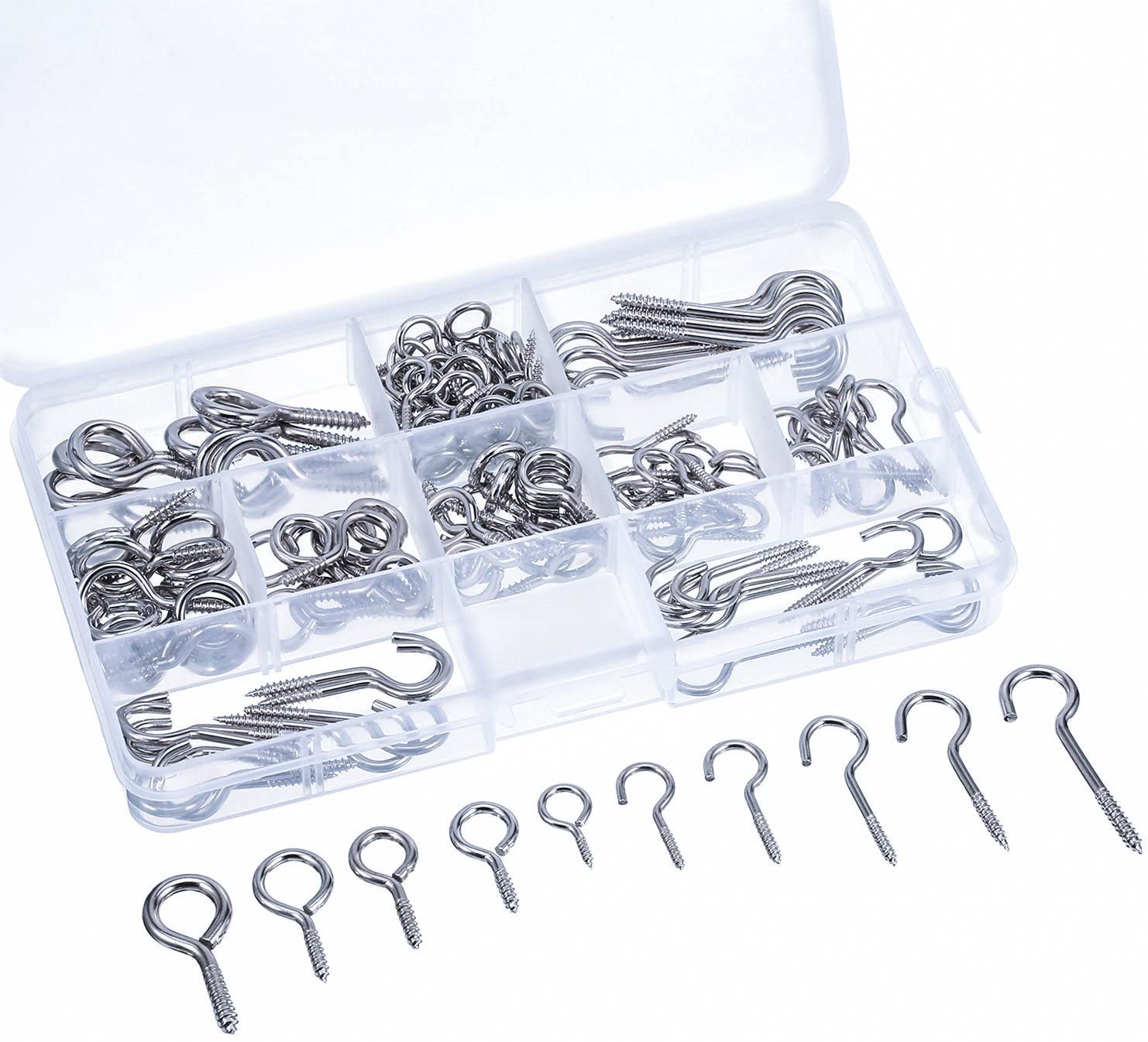 Screw Hooks and Screw Eyes Kit, Assortment Size Ceiling Hooks Cup Hooks