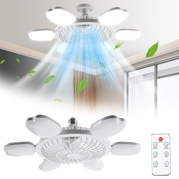 Screw-In Socket Fan with LED Lights, Dimmable Ceiling Blower with Remote, Multi-Functional Ventilation, for Living Areas and Dormitory Cooling