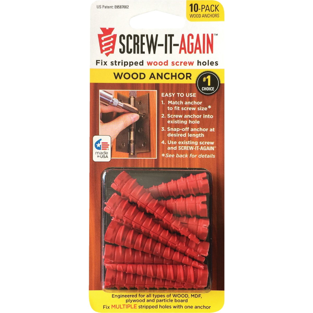3-pack Screw It Again Screw Repair Kit - Easy Installation, Wood, Polypropylene - 3 Pack — Construction & DIY Use, Standard Hardware Spec