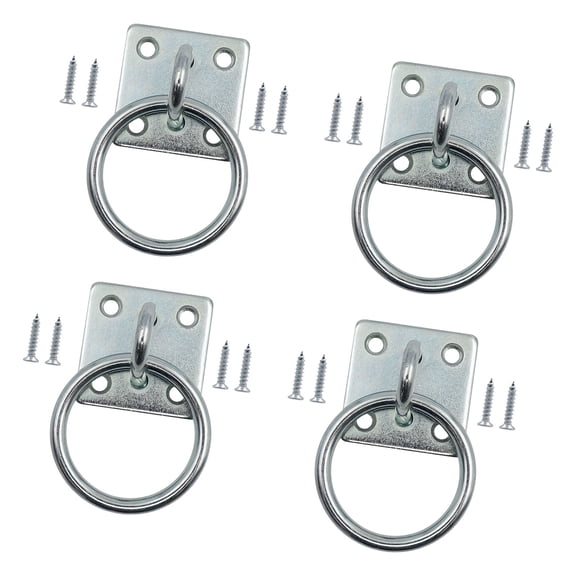 Screw Mounted Tie Down Loop Hardware, 4 Pack Square Base Lashing Hardware with Welded Loop for Livestock Tethering and Farm Gate Installation