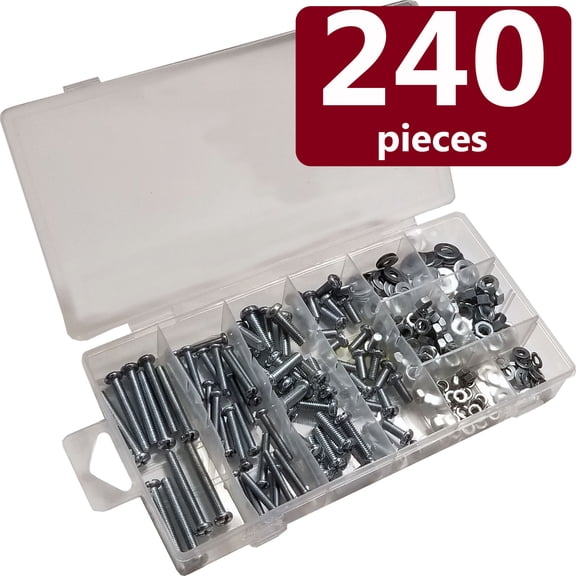 Screw, Nut, Washer Bolt Set, Screwdriver Tool Needed, Variety of Sizes, 240 Pieces