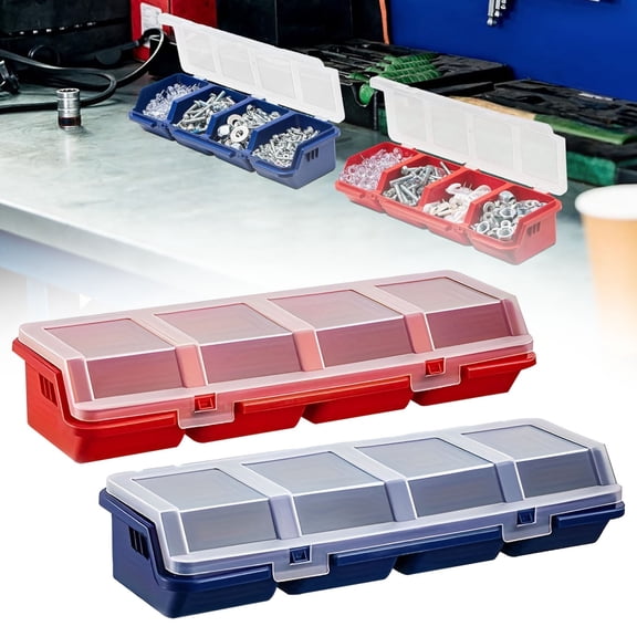 Screw Organizer Box with Lids, 4 Divider Compartment Storage Containers, Small Parts Organizer, Nuts and Bolts Organizers and Storage, Workbench Organizer, Nails Bolt Plastic Hardware Containers