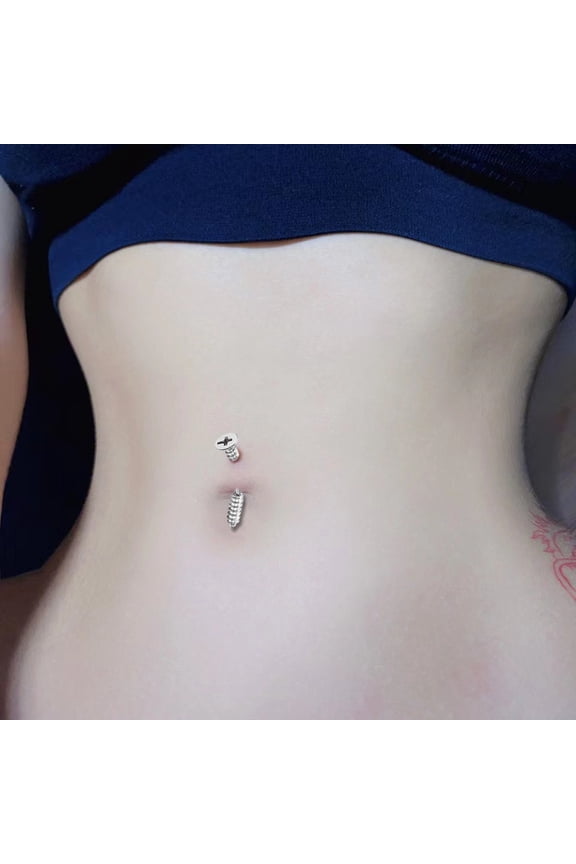 Screw Shaped 304 Stainless Steel Curved Barbell Belly Rings Stainless Steel color Bar Length: 3/8"(10mm) Pin: 1.6mm