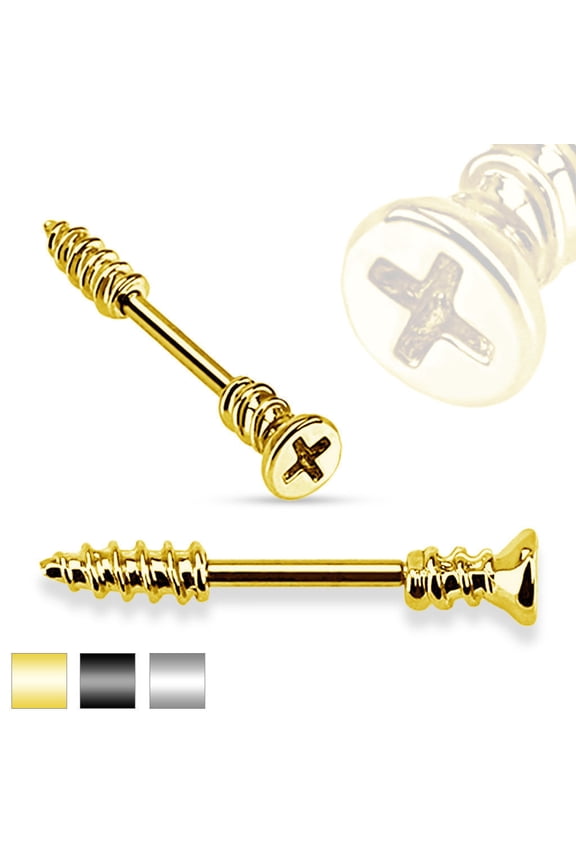 Screw Shaped Nipple Barbell Rings 14G - Sold in Pairs