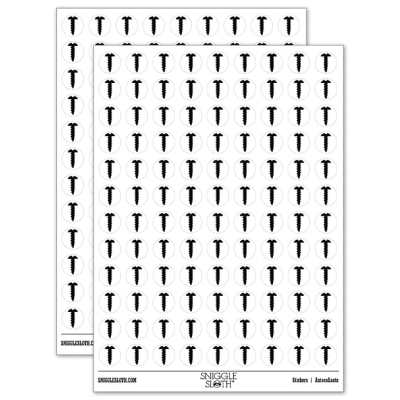 Screw Silhouette Woodworking Tools 200+ Round Stickers - White - Gloss Finish - 0.50" Size