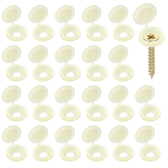 Screw Snap Covers, Plastic Hinged Screw Cover Caps Shutter Screws Fold Snap Washer- Fitting for (Windows - Railings - Home Furniture - Cabinets) 5 mm & 100 Pack & Beige