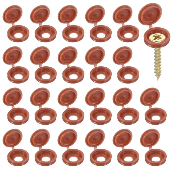 Screw Snap Covers, Plastic Hinged Screw Cover Caps for Home Furniture 5 mm & 100 Pack & Reddish Brown