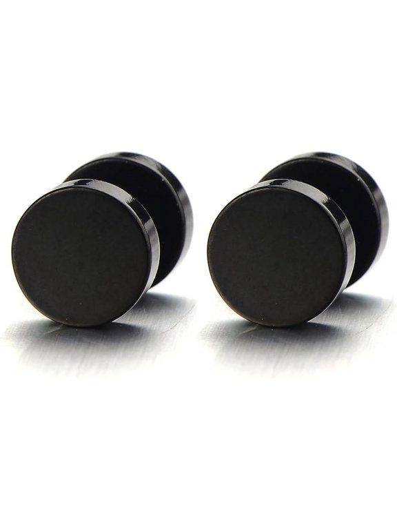 Screw Stud Earrings Men, Stainless Steel Cheater Fake Ear Plugs Gauges Illusion Tunnel