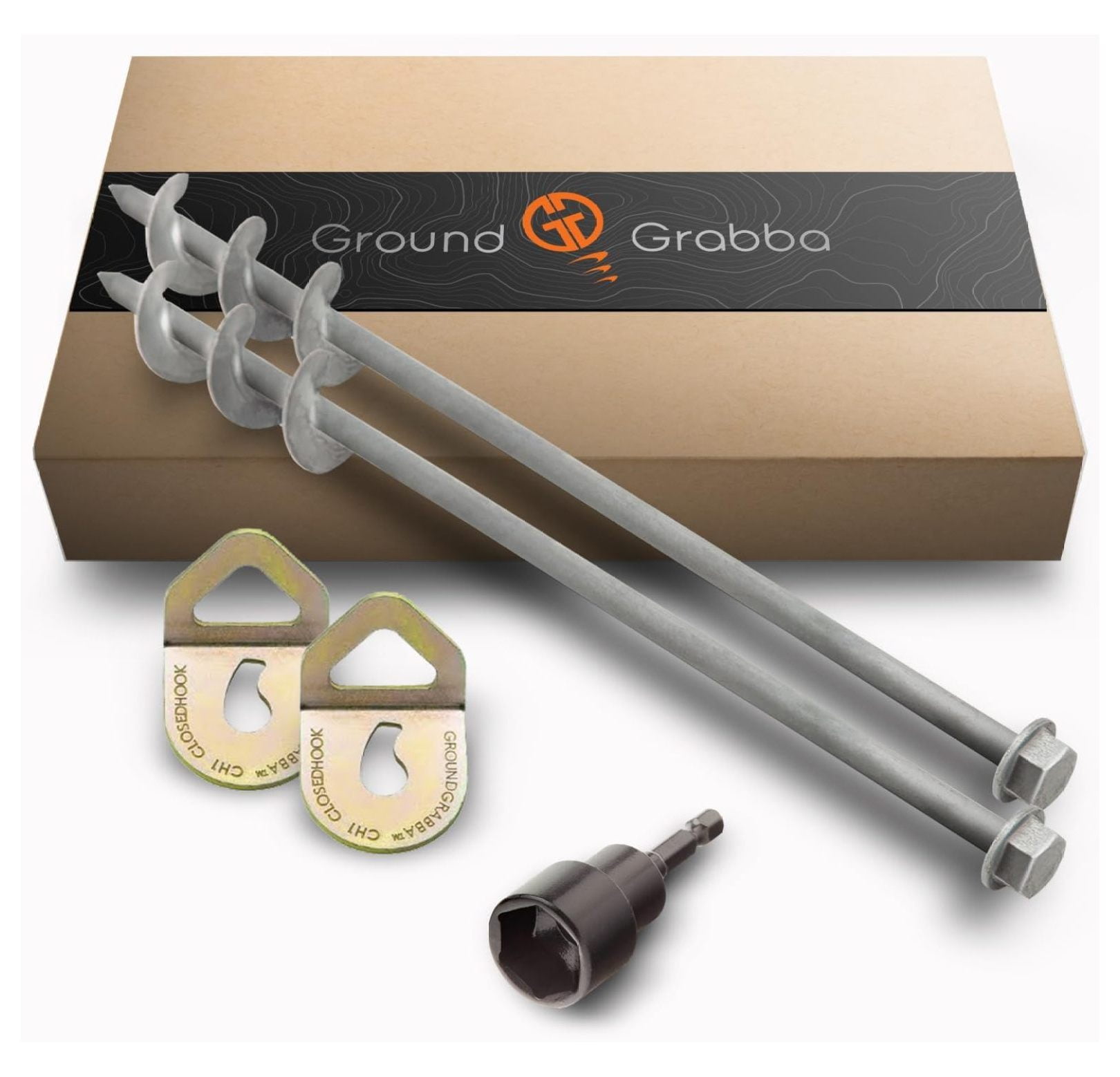 Screw in Tent Stake for Normal to Hard Ground | Premium Drill Driven Ground Anchor Earth Screws | 2X Pro I Stakes (1.5 Foot), 2X Closed , 1X 5/8" Hex Socket Driver