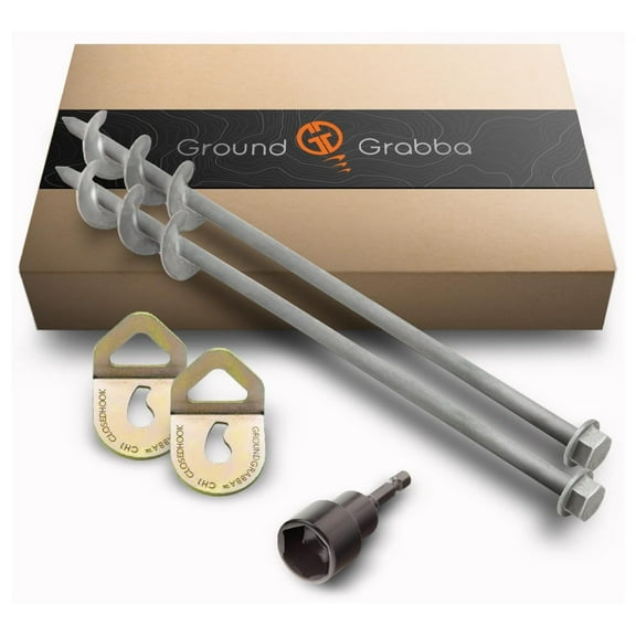 Screw in Tent Stake for Normal to Hard Ground | Premium Drill Driven Ground Anchor Earth Screws | 2X Pro I Stakes (1.5 Foot), 2X Closed , 1X 5/8" Hex Socket Driver