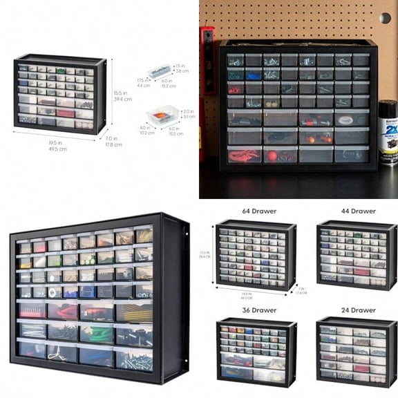 Screw Tool Organizer Small Parts Cabinet 44-Drawer Electronics Hardware Nuts And Bolts Plastic Storage Drawers Garage Storage Stackable Bead Craft Organizer Building Bricks Sorter Black