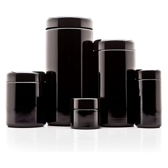 Screw Top Jar Ultraviolet Airtight Smell Proof Refillable Container for Long term Storage Coffee, Spices, Tea, Dried Goods Jar For Kitchen, Pack from 50 ml-1L, Black glass jar
