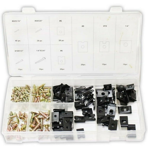 Screw & U Nut & U-Clip Assortment, 170 Piece - Code Auto Tool and Restoration Supply
