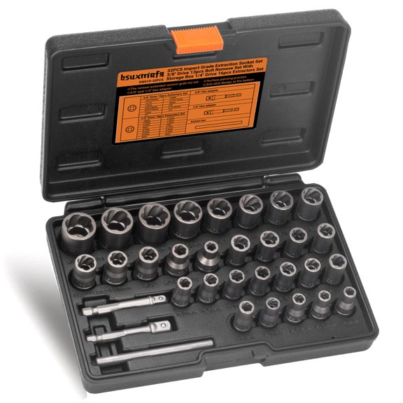 Screw and Bolt Extractor Set with Reverse Thread Drill Bit Set, Multi-Spline Easy Out Tool Kit for Removing Damaged Fasteners