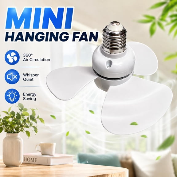 Screw-in Socket Fan, E27 Light Base Ceiling Fan, Compact 14cm Portable Plastic Fan for Kitchen Laundry Room Closet, Energy Saving