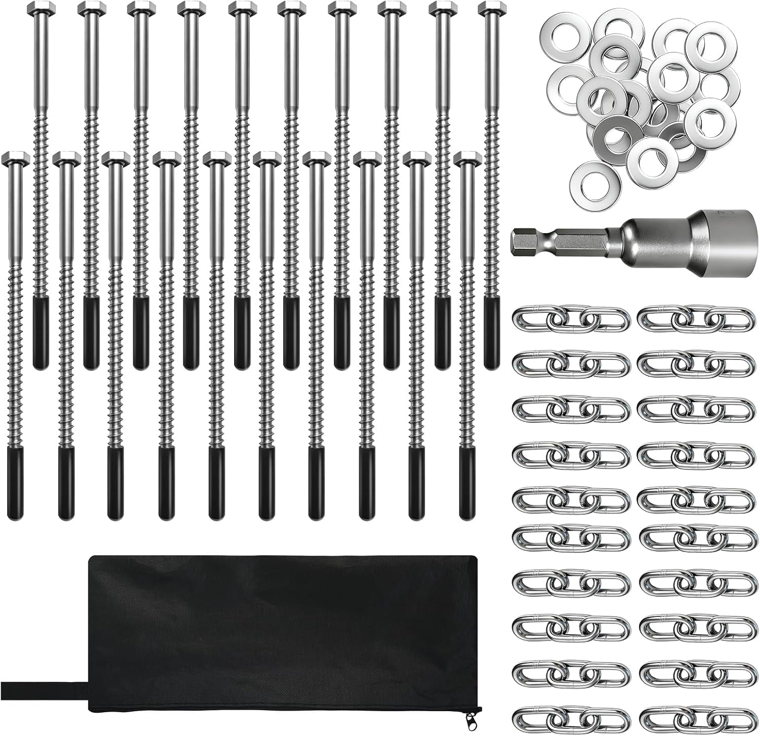 Screw in Tent Stakes Heavy Duty, Ground Anchors Screw in, Metal Stakes with Hex Head Driver and Sturdy Storage Bag.