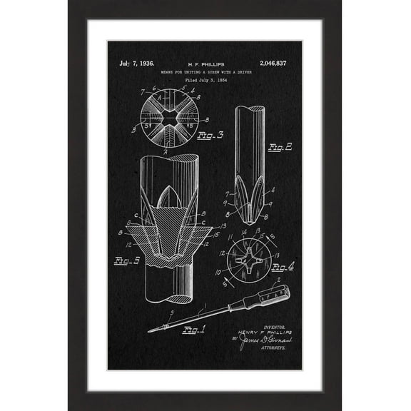 "Screwdriver 1936 Black Paper" Framed Painting Art Print, 12" x 1.5"
