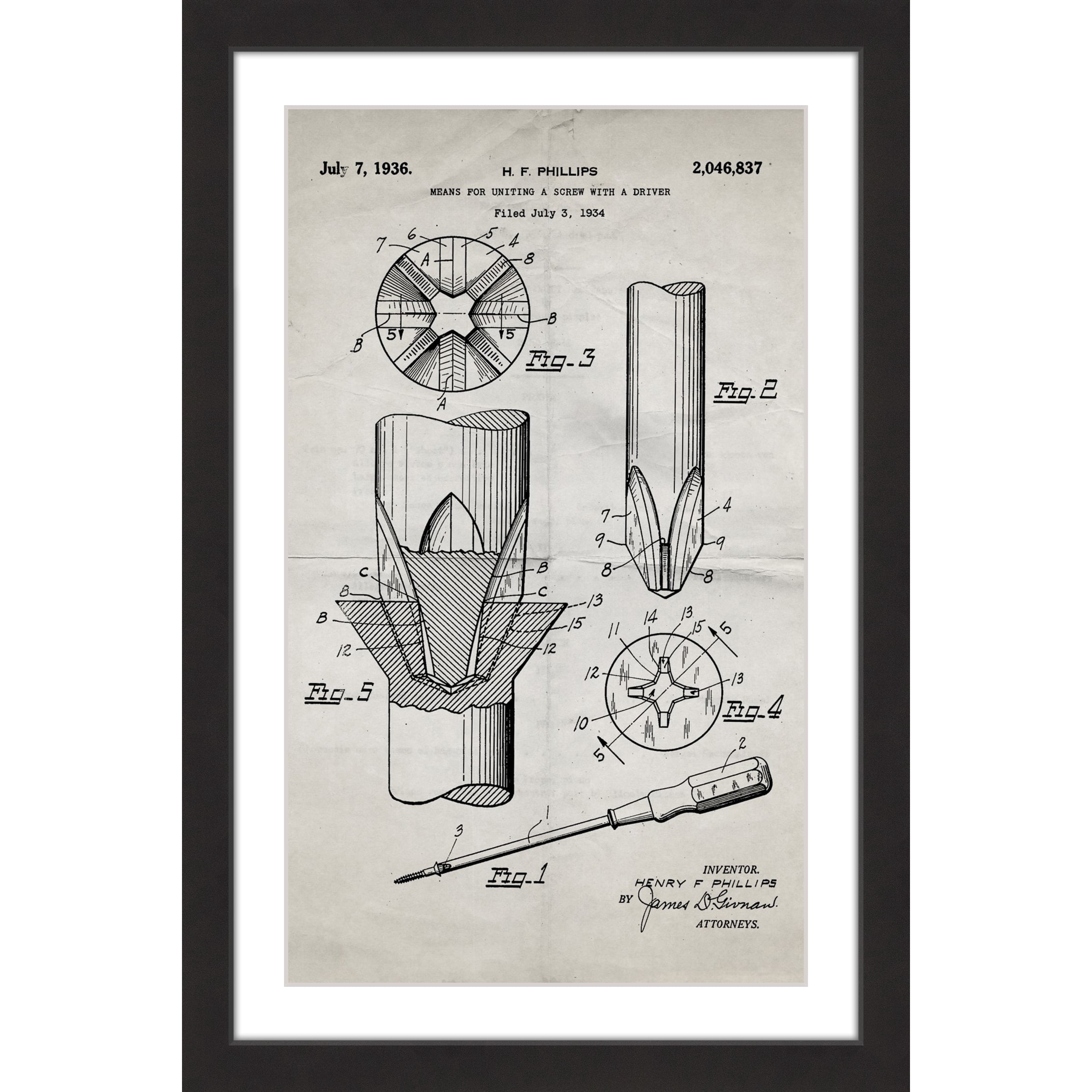 "Screwdriver 1936 Old Paper" Framed Painting Art Print