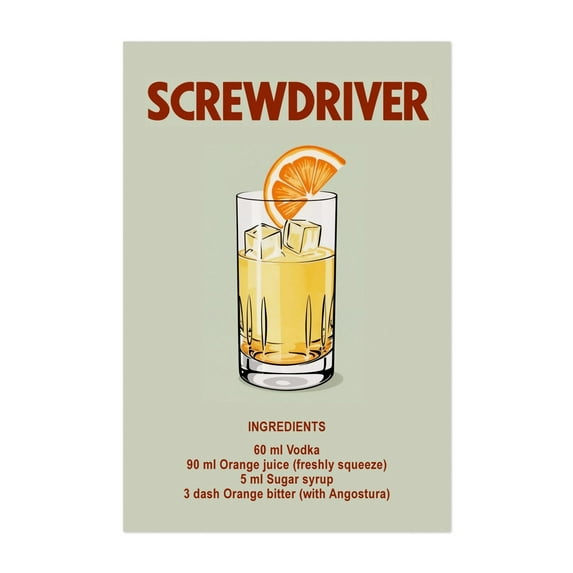 Screwdriver - Ankara Türkiye Illustration Cocktail Bar Kitchen Decor Typography Vintage Poster Fruit Summer Unframed Wall Art Print 5 x 7 inches