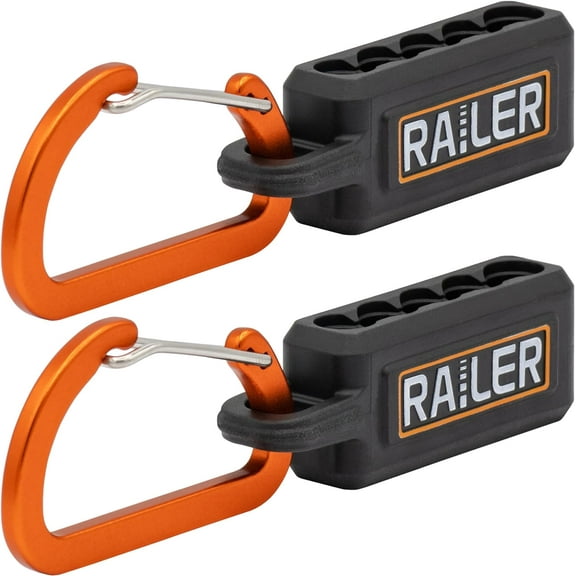 Screwdriver Bit Holder Storage Organizer – Railer 5-Hole Black Bit Holder with Carabiner - 2 Pack