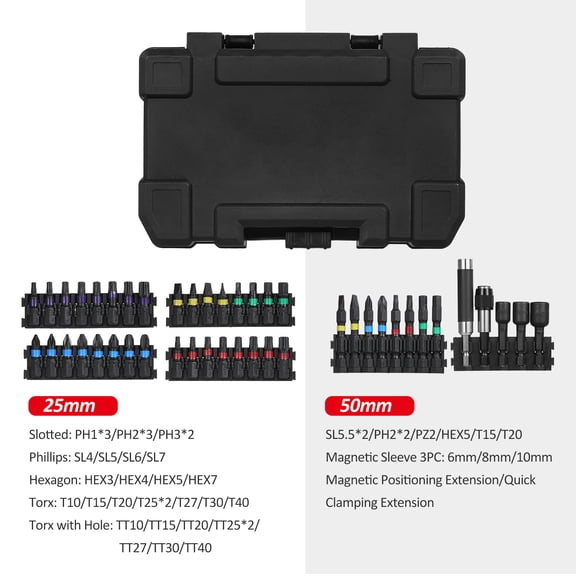 Screwdriver Bit Set 45PCS Drill Bit Set, Alloy Steel Impact Driver Bits with Storage Case, for Wood, Metal, Steel, Appliances, Computers, Fixtures, and DIY Projects
