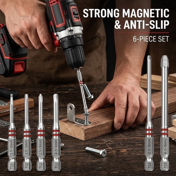Allen Wrench Drill Bit Set, 6PCS Stepped Hex Bit Set with Magnetic 1/4" Hex Shank, S2 Steel Metric Sizes (1.5-6mm) for Furniture Assembly