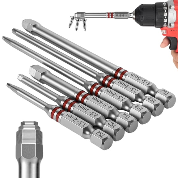Allen Wrench Drill Bit Set, 6PCS Stepped Hex Bit Set with Magnetic 1/4" Hex Shank, S2 Steel Metric Sizes (1.5-6mm) for Furniture Assembly