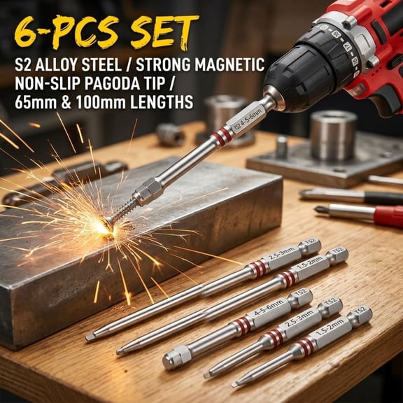 Allen Wrench Drill Bit Set, 6PCS Stepped Hex Bit Set with Magnetic 1/4" Hex Shank, S2 Steel Metric Sizes (1.5-6mm) for Furniture Assembly