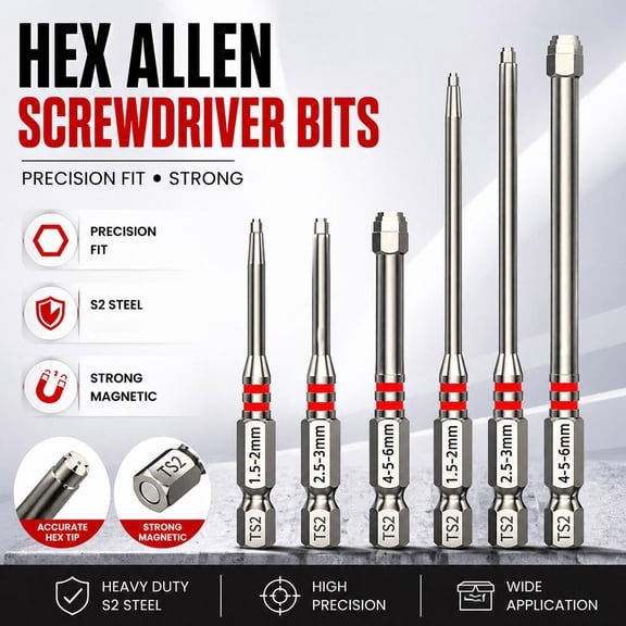 Screwdriver Bits Set 6pcs with Magnetic Hex Shank Pagoda-Shaped Design in Multiple Sizes for Electric Drills and Wrenches