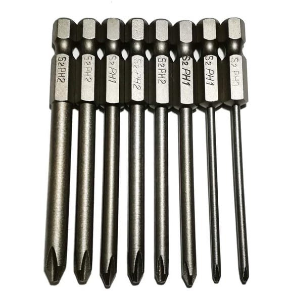 Screwdriver Bits Set 8pcs includ PH0 PH1 PH2 Screw Head 3Inch Length Cross Bit 1/4 Inch Shank Hex(8pcs Phillips Head 75mm)