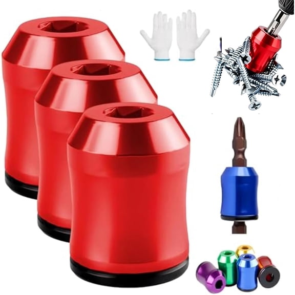 Screwdriver Head Magnetic Ring, 2026 Upgrade Magnetizer and Demagnetizer Tool Set, Removable Household Tool Ultra-Strong Magnet Metal Screw Holder for Hex Screwdrivers & Power Bits (3PCS-Red)