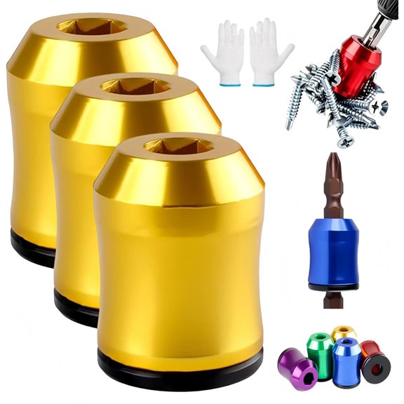 Screwdriver Head Magnetic Ring, 2026 Upgrade Magnetizer and Demagnetizer Tool Set, Removable Household Tool Ultra-Strong Magnet Metal Screw Holder for Hex Screwdrivers & Power Bits (3PCS-Gold)
