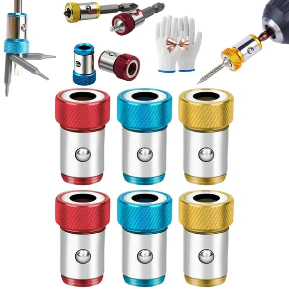 Screwdriver Head Magnetic Ring Three Piece Set, 6-Pack Screwdriver Head Magnetic Ring for Drill & License Plate Screws - Universal 1/4" Hex Magnetizer, Heavy-Duty Magnetic Screw Holder & Ring (Mix)