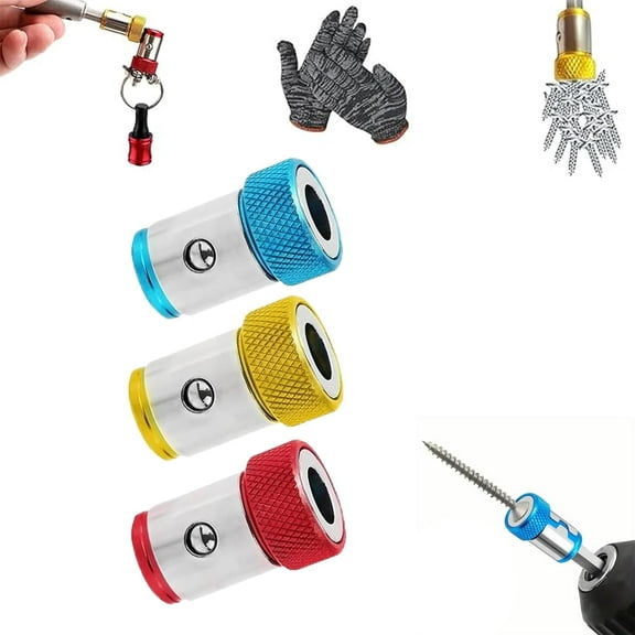 Screwdriver Head Magnetic Ring Three Piece Set, Magnetizer Demagnetizer Tool Set, Power Mag Bit Screw Driver Ring, 1/4 Inches/ 6.35mm Universal Magnetizer Screw Removable for Drill (3colors)